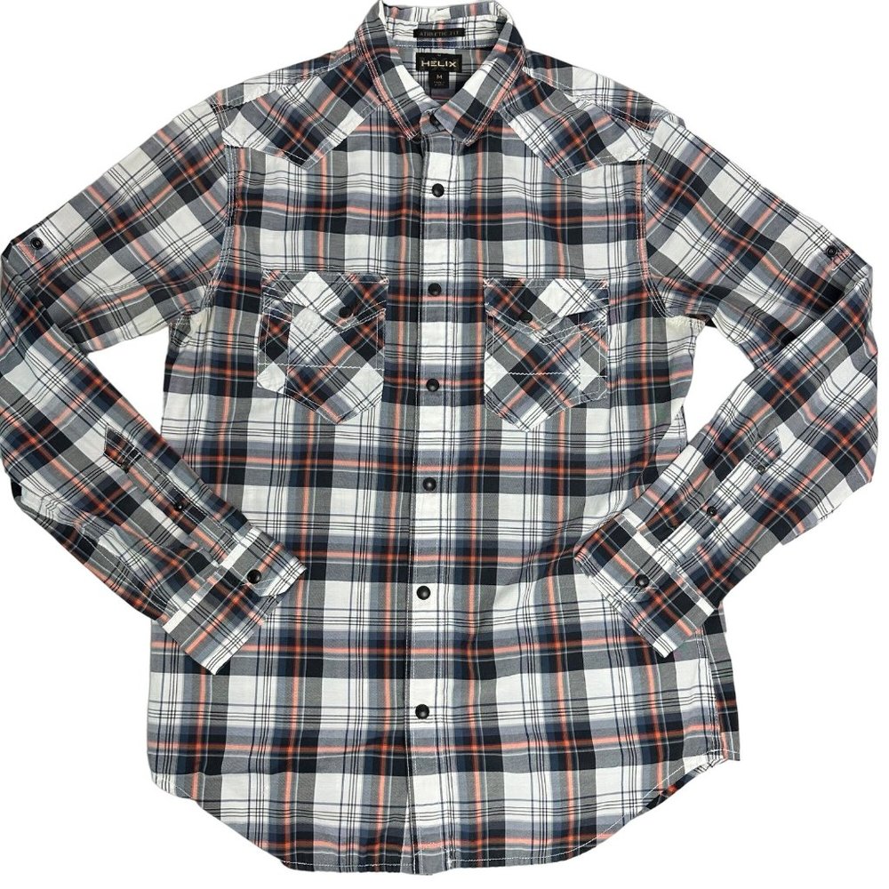 Helix | Plaid Long Sleeve Pearl Snap Button Down Collared Shirt | Size M